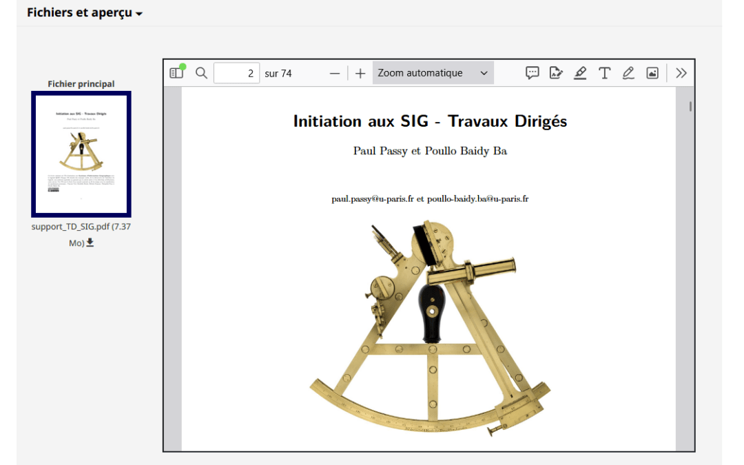 Le support “Initiation aux SIG – Travaux Dirigés” est disponible sur HAL